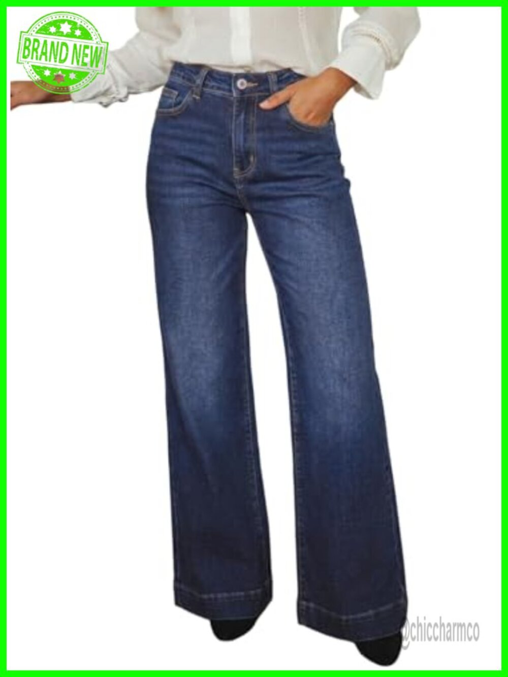 High Waisted Flare Wide Leg Jeans Stretchy Denim